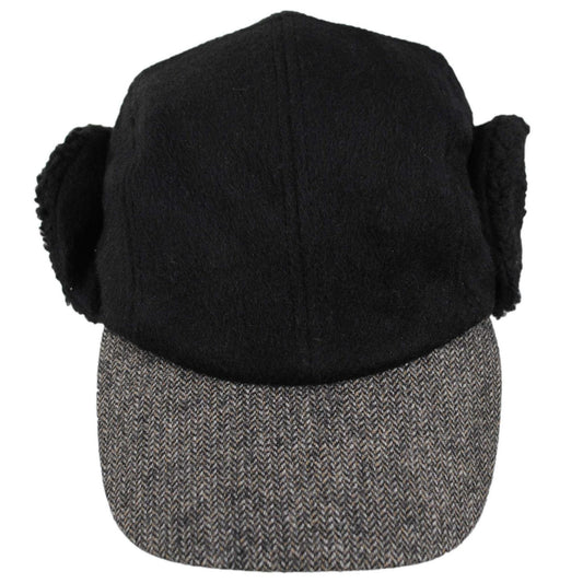 Dorfman Pacific | Tommy Tweed Wool Blend Fitted Earflap Baseball Cap | 200183 | front | BLACK