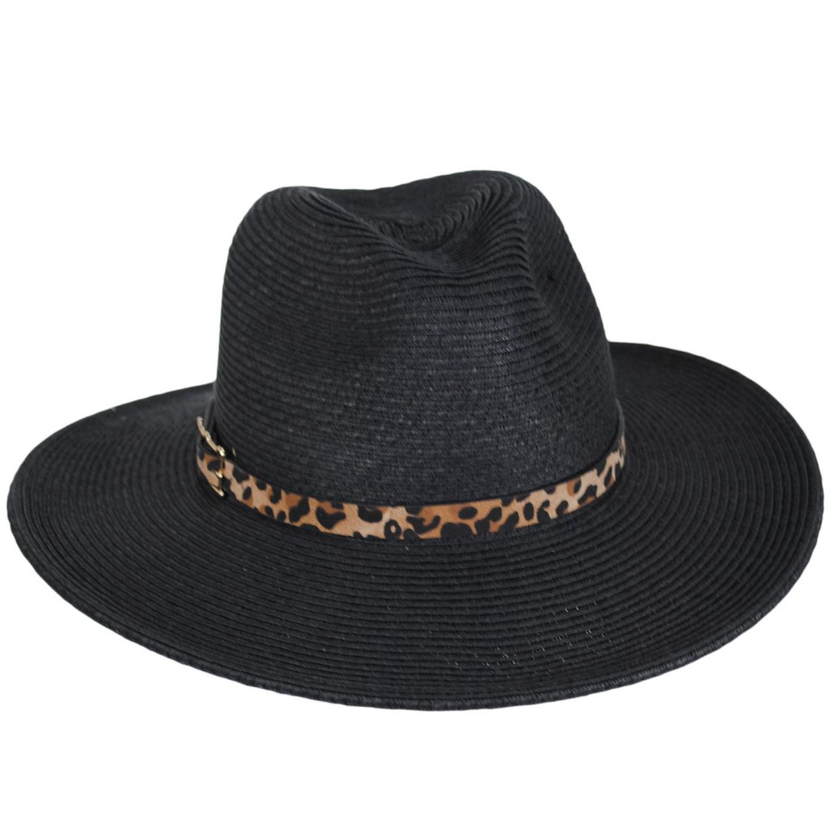 Karen Keith | Leopard Band Toyo Straw Safari Fedora Hat