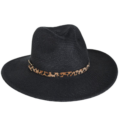 Karen Keith | Leopard Band Toyo Straw Safari Fedora Hat