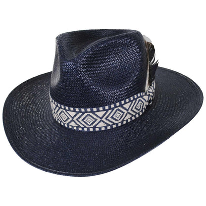Stetson | Pemberton Shantung Straw Fedora Hat | 127068 | lead | NAVY