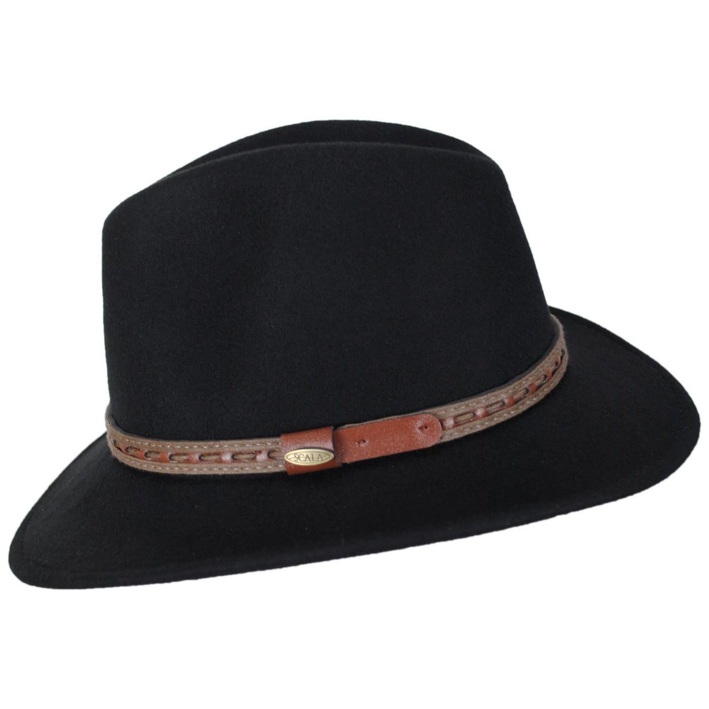 Scala | Traveler Crushable Wool Felt Safari Fedora Hat | 130484 | profile | BLACK