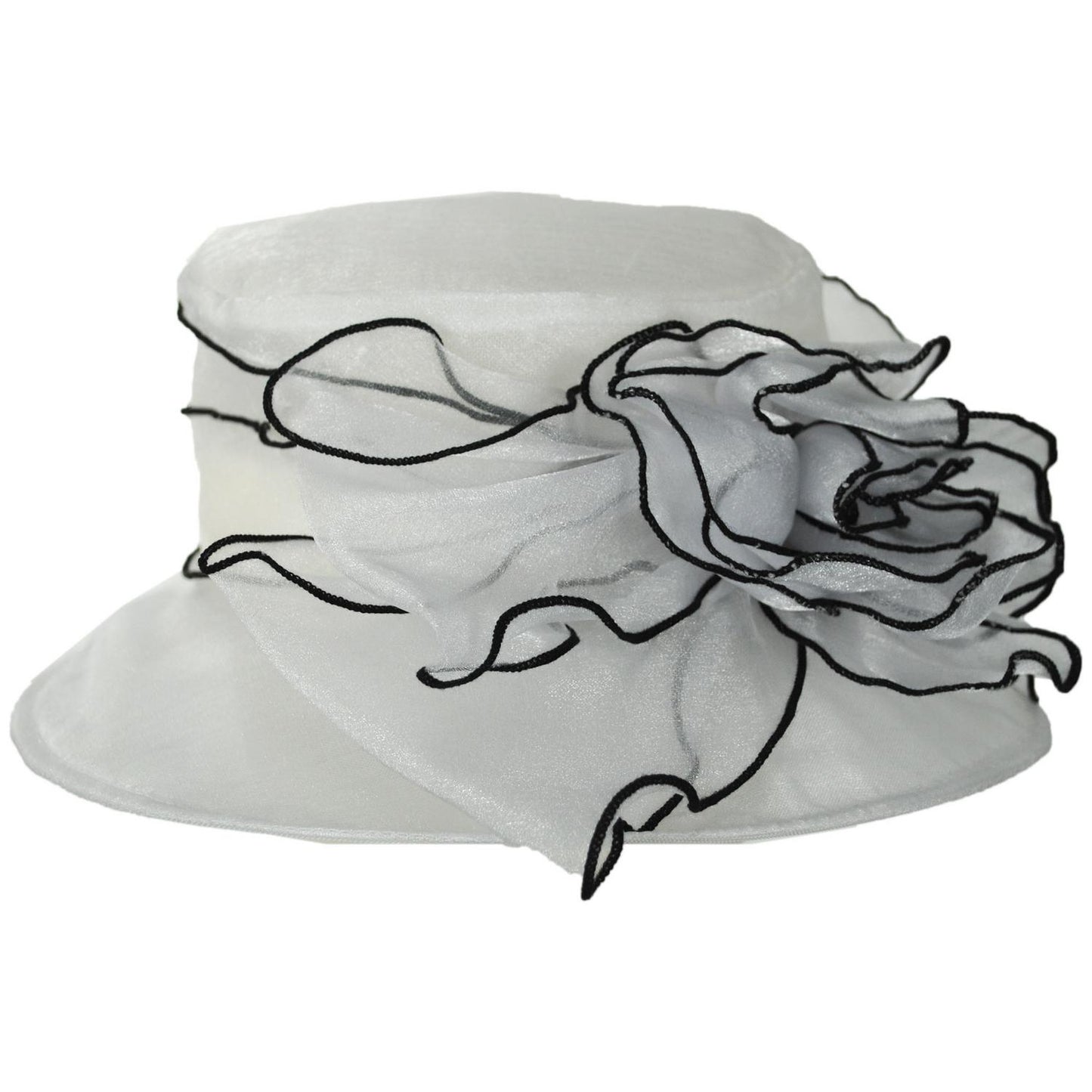 Jeanne Simmons | Organza Boater Dress Hat | 120729 | profile | WHITE/BLACK