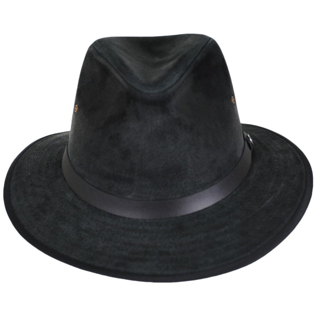 Jaxon Hats | Nubuck Leather Safari Fedora Hat - Black | 147200BLK | front | BLACK