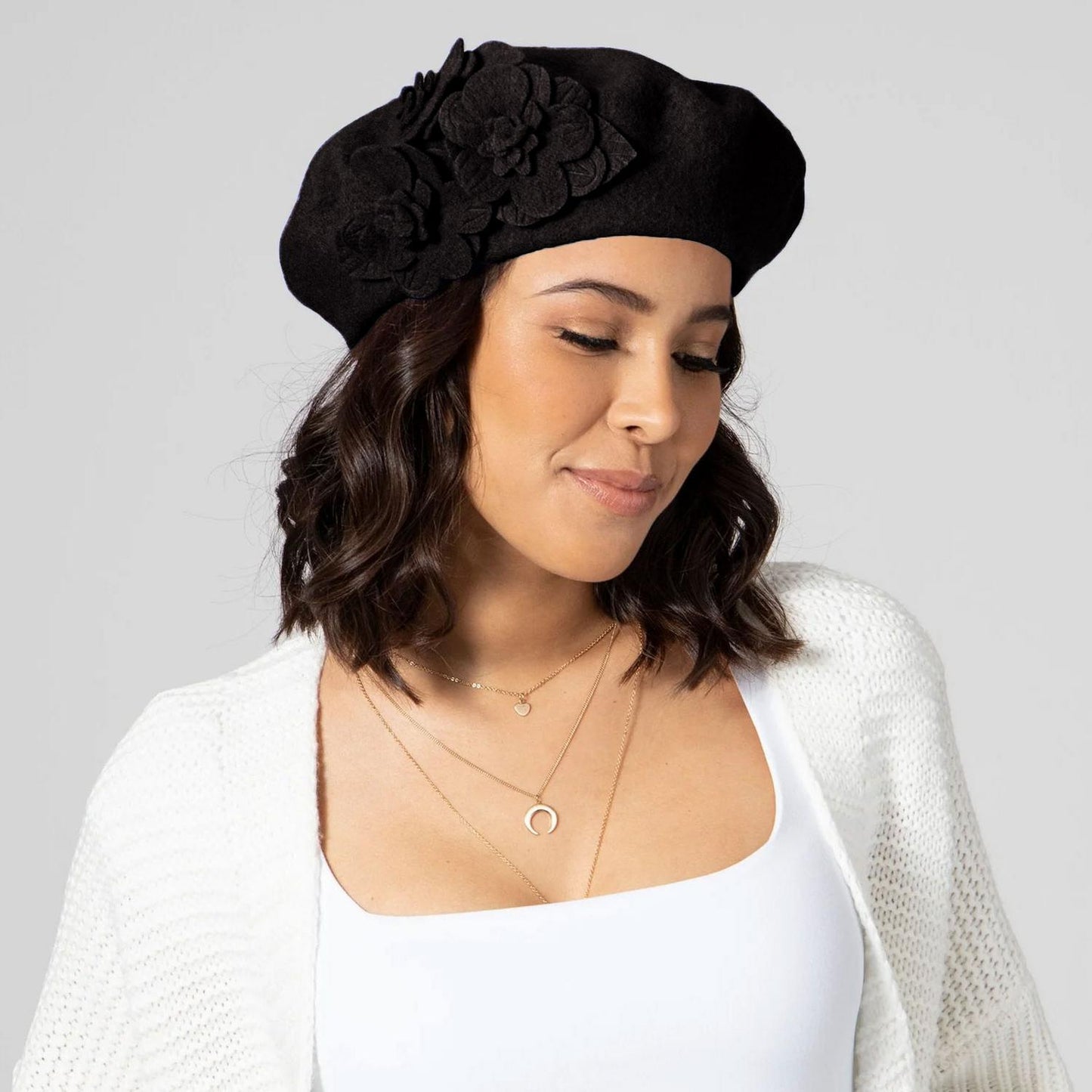 San Diego Hat Company | Fleur Wool Beret | 151613 | lsfone | BLACK