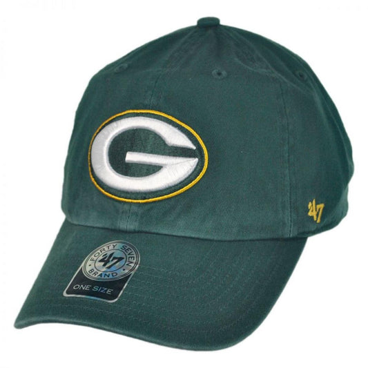 47 Brand | Green Bay Packers NFL Clean Up Strapback Baseball Cap Dad Hat | 203620 | lead | DARK GREEN