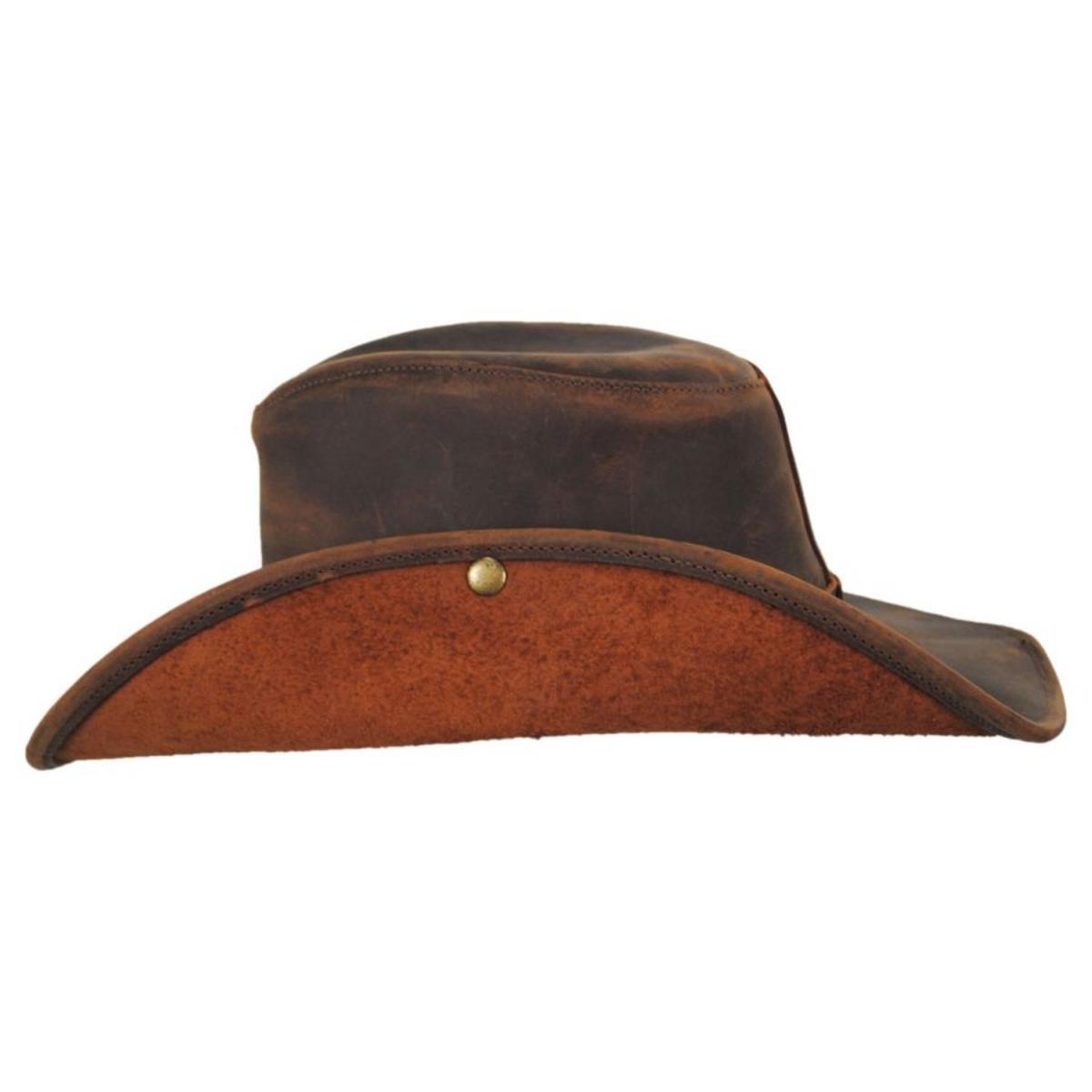 Henschel | Oiled Leather Aussie Fedora Hat | 140370 | profile | BROWN