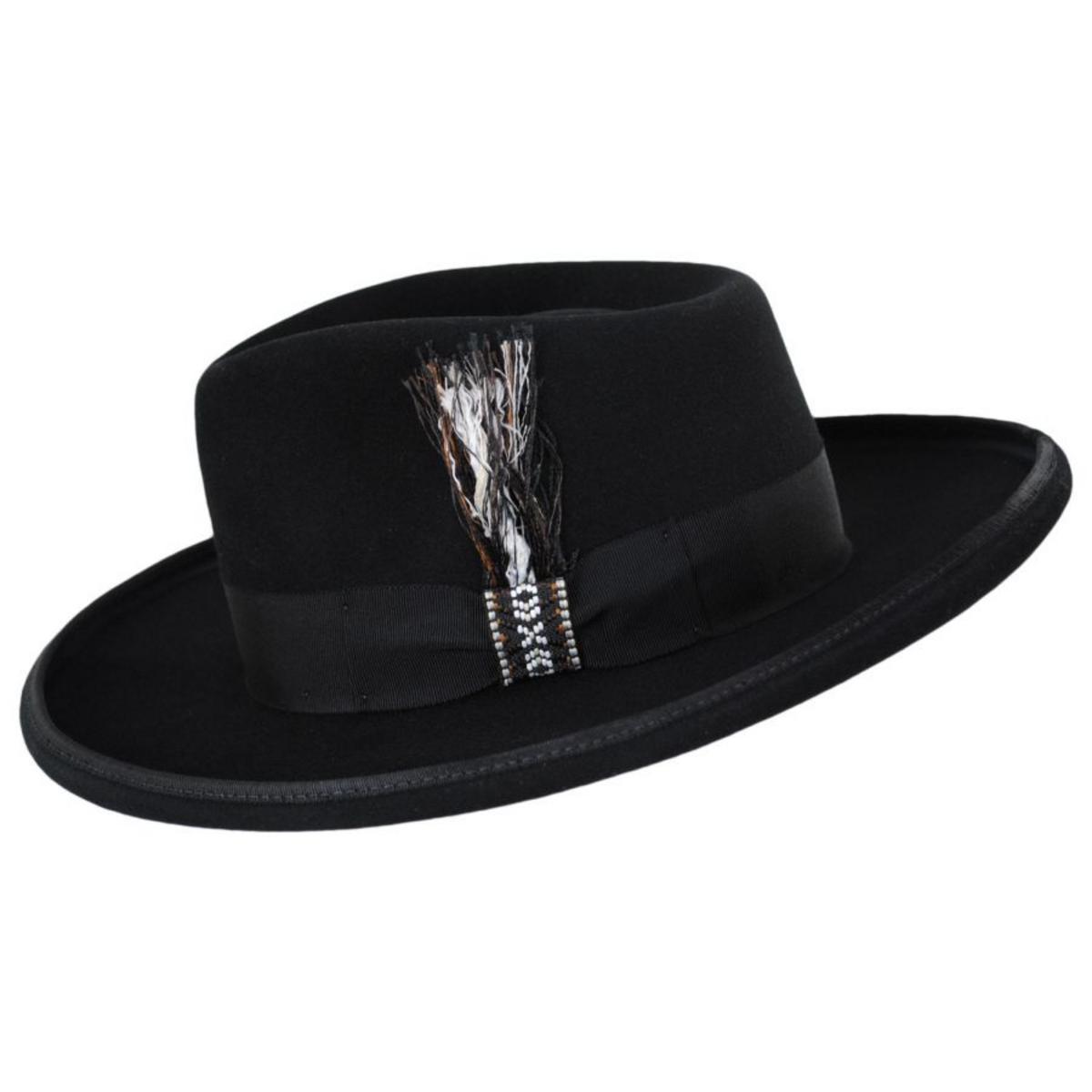 Renegade | Cote Pencil Curl Brim Wool Felt Fedora Hat | 130384 | profile | BLACK