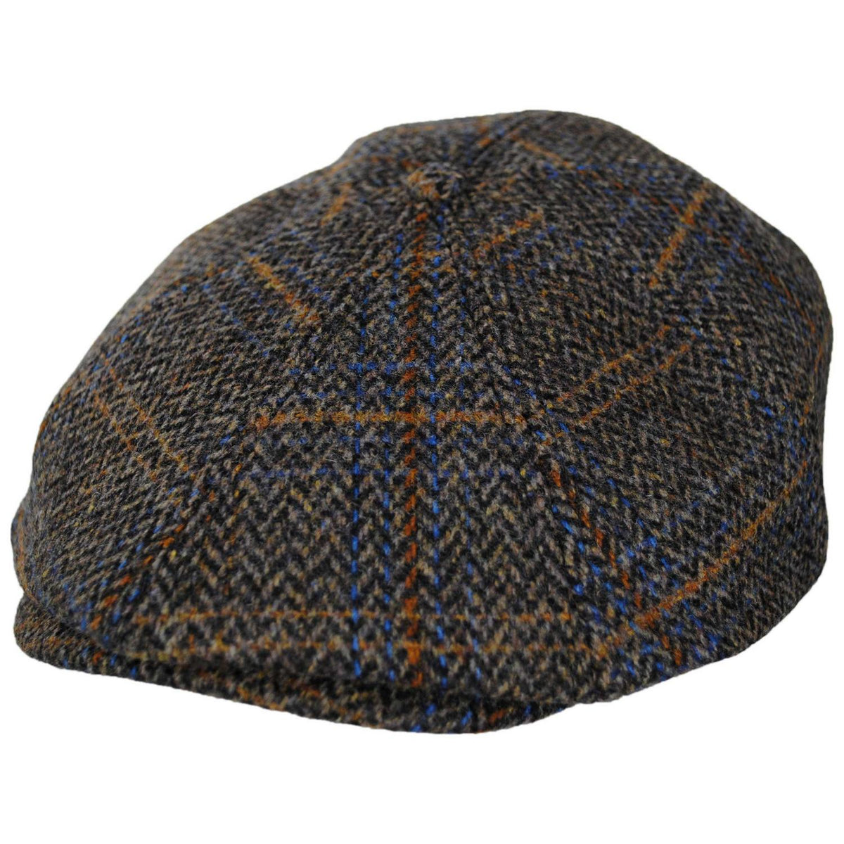 BRIXTON HATS | Brood Wool Blend Herringbone Plaid Newsboy Cap | 161586 | lead | SLATE BLUE/SEPIA/ORANGE