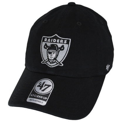 47 Brand | Las Vegas Raiders NFL Clean Up Strapback Baseball Cap Dad Hat | 203720 | lead | BLACK/SILVER