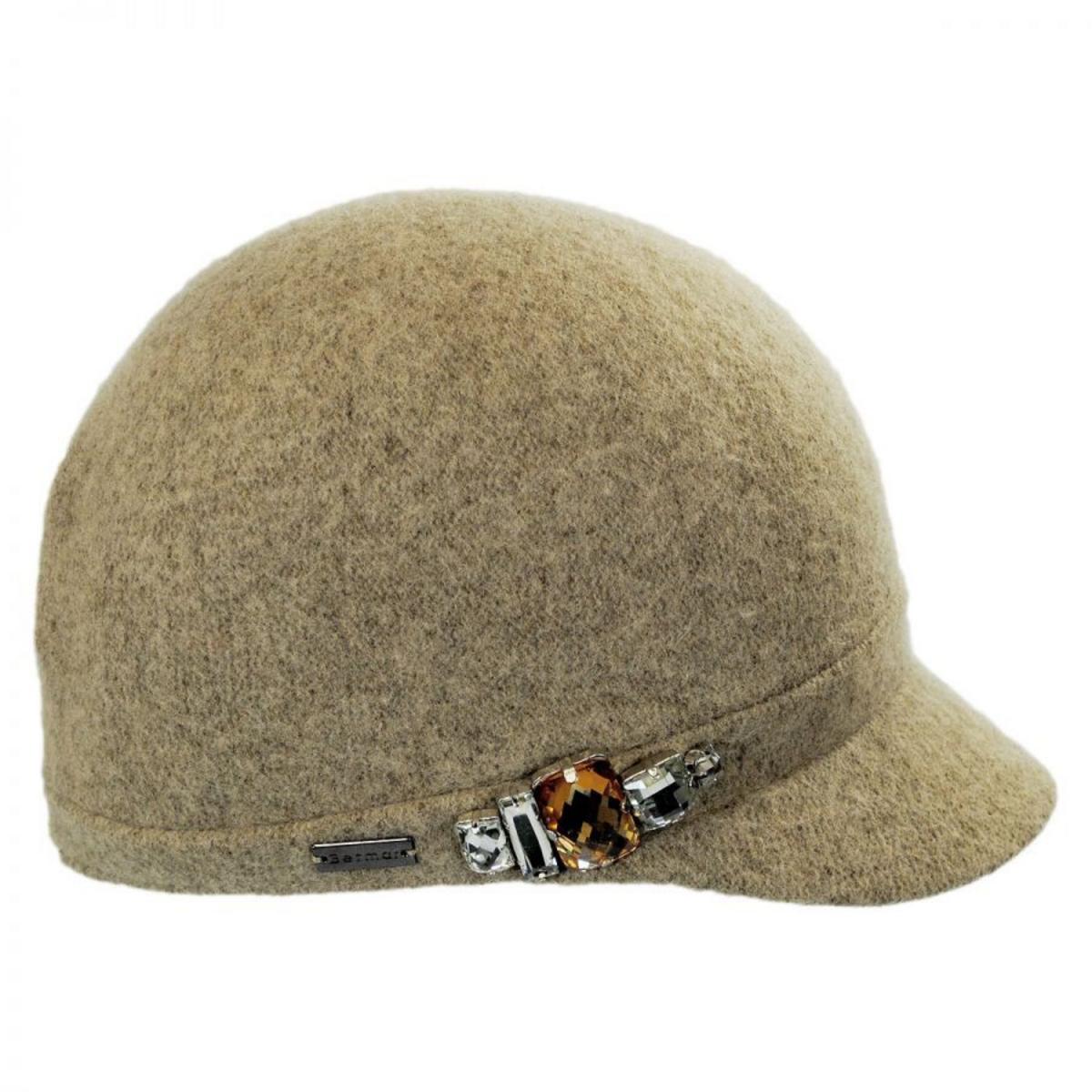 Betmar | Rhinestone Wool Cap | 106075 | profile | CAMEL