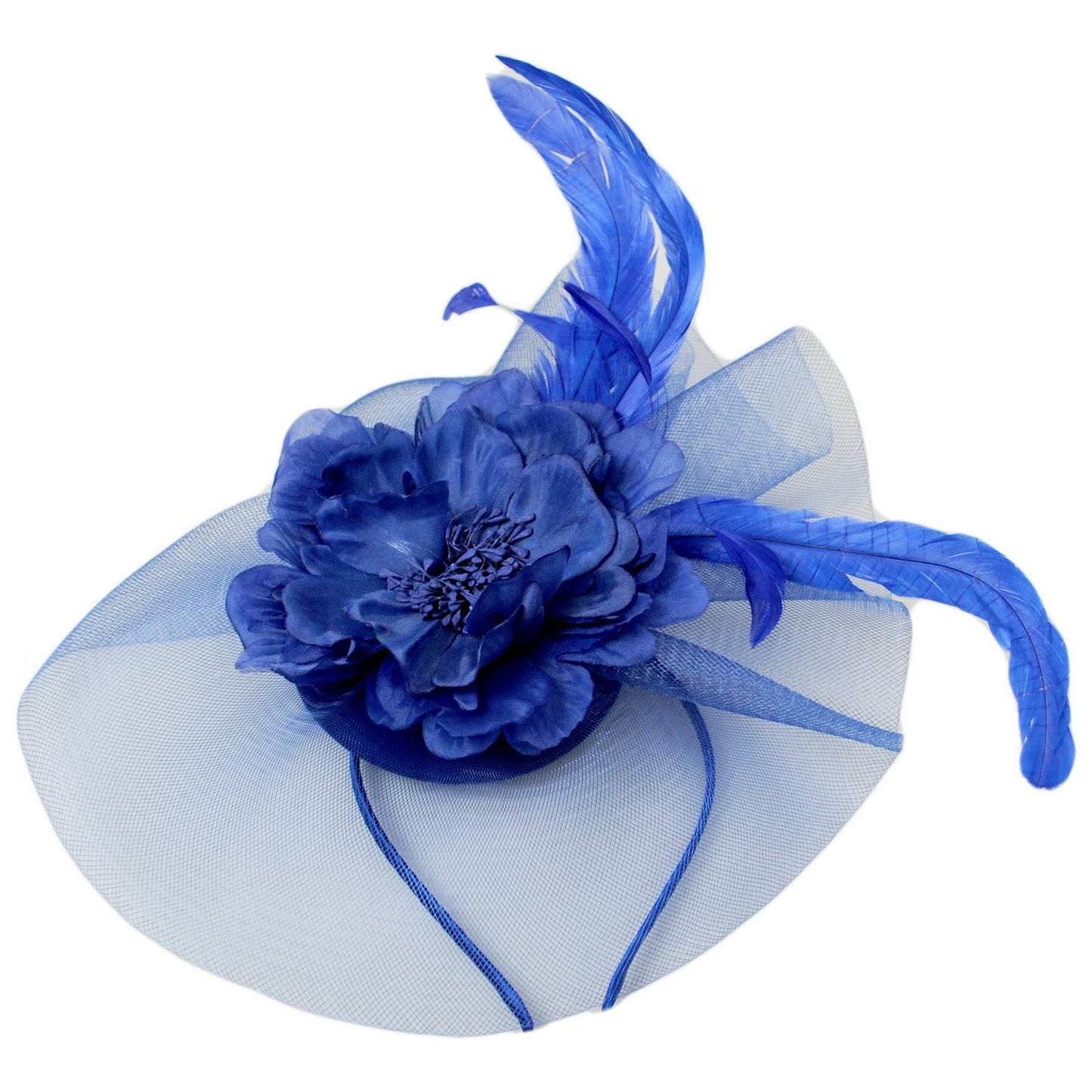 Sophia | Peony and Feathers Fascinator Hat | 122907 | lead | BLUE