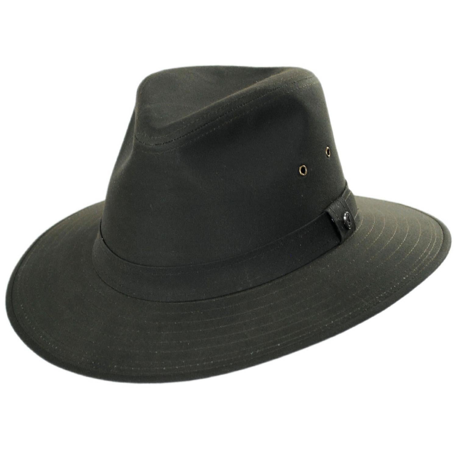 Jaxon Hats | Cotton Oilcloth Safari Fedora Hat | 147252 | lead | OLIVE
