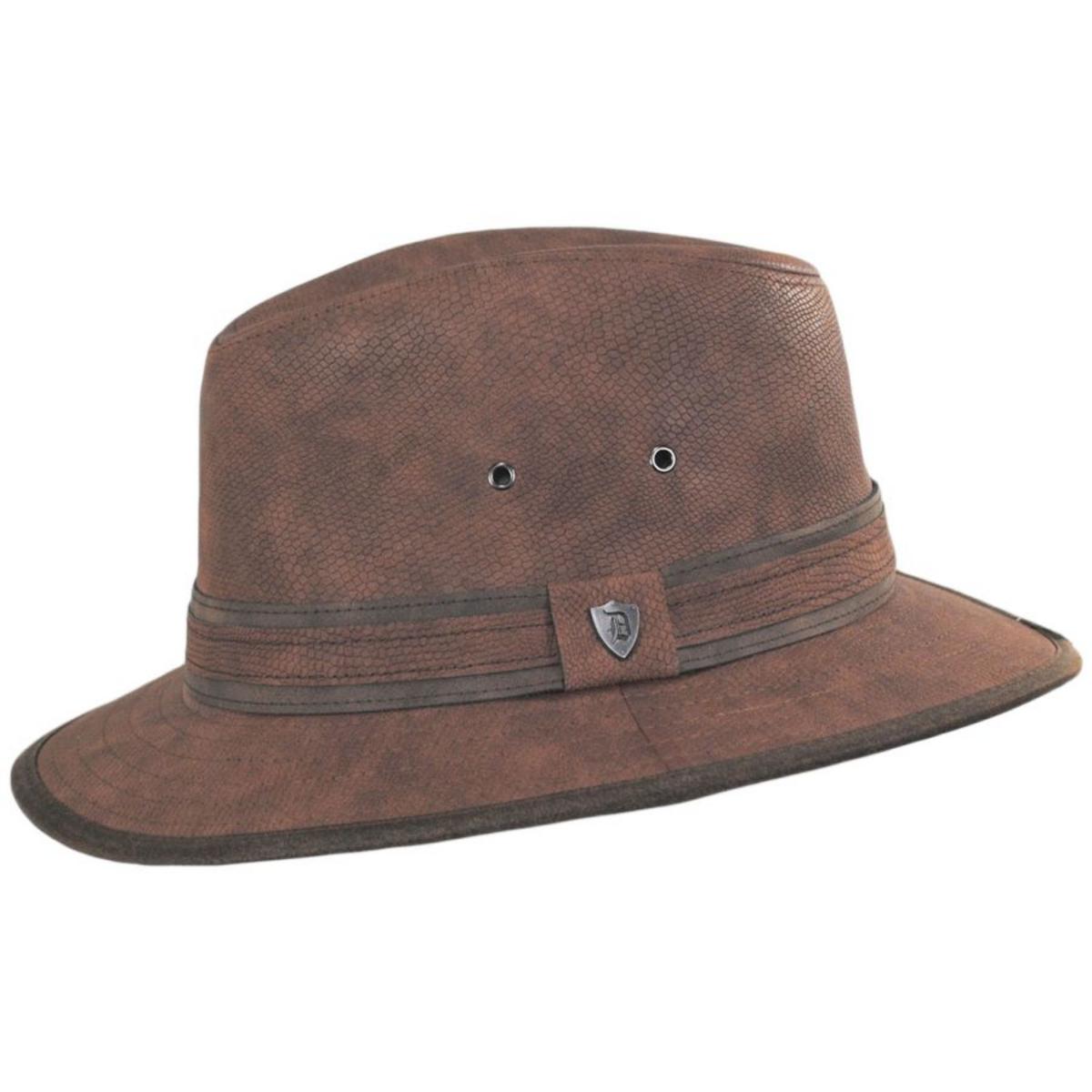 Dorfman Pacific | Cobra Vegan Leather Safari Fedora Hat | 400170 | profile | BROWN
