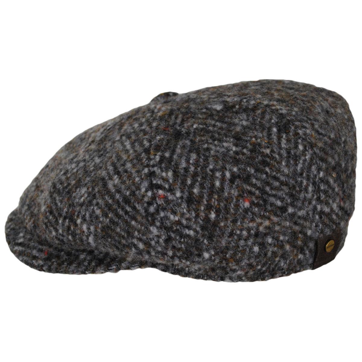 Stetson | Hatteras Grande Herringbone Wool Newsboy Cap | 160383 | profile | BEIGE/GREY HERRINGBONE