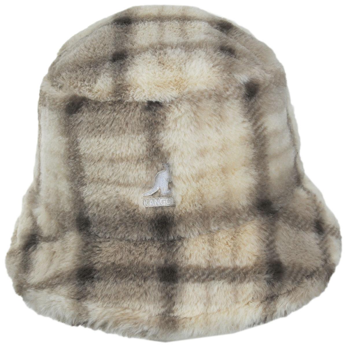 Kangol | Plaid Faux Fur Bucket Hat | 185836 | front | BEIGE MULTI PLAID