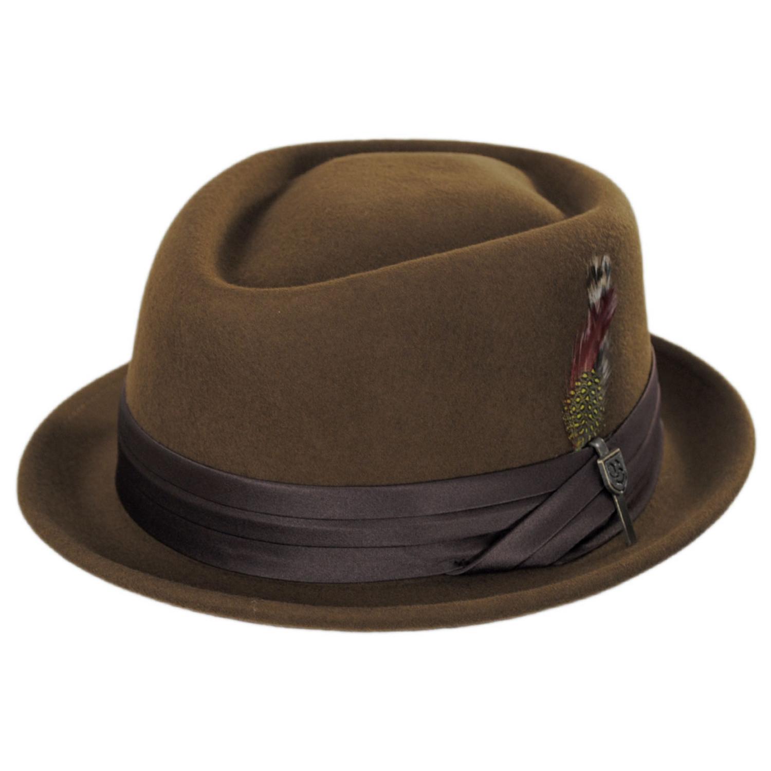 BRIXTON HATS | Stout Wool Felt Diamond Crown Fedora Hat | 135602 | lead | COFFEE/COFFEE CHECK