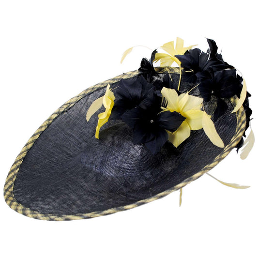 Emma B by Giovannio | Gingham Sinamay Straw Fascinator Hat | 122628 | lead | NAVY/YELLOW