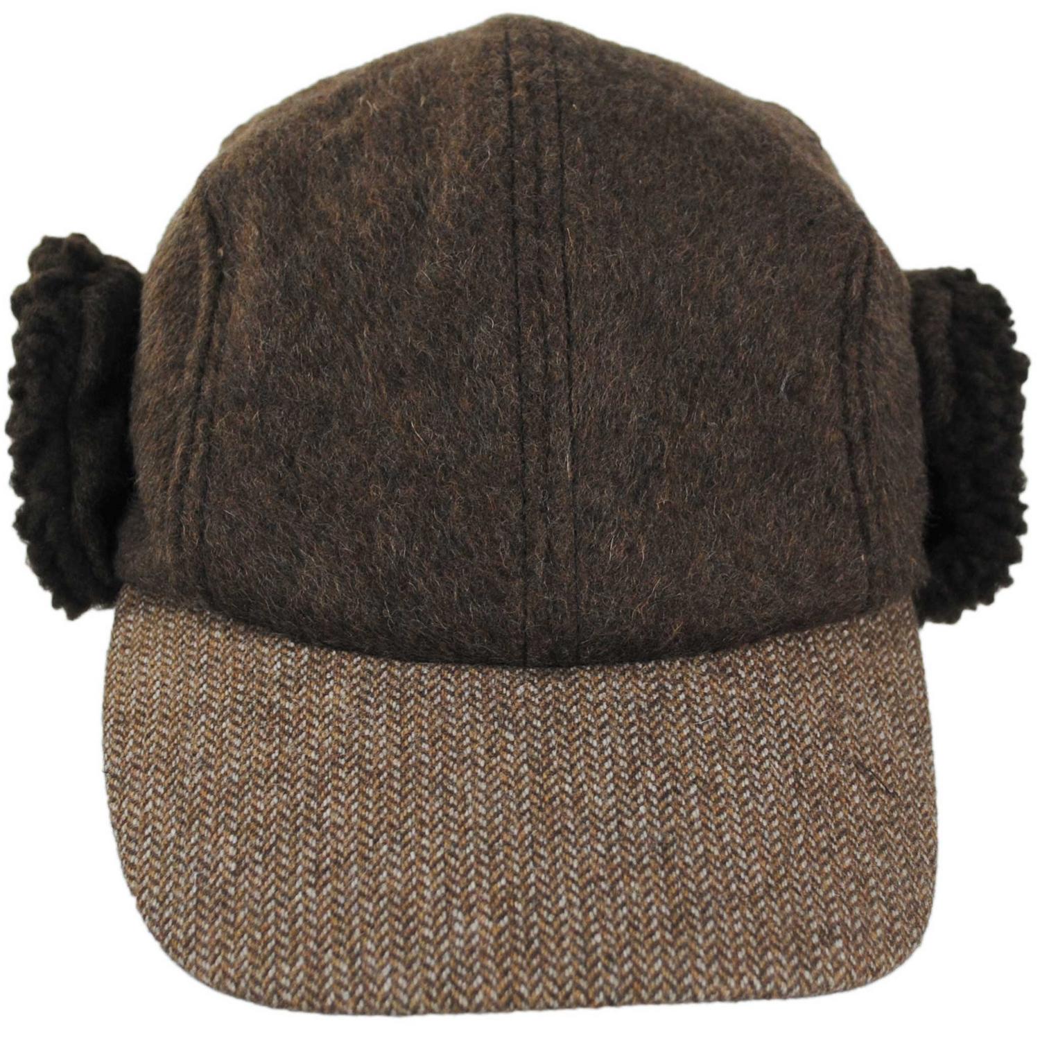 Dorfman Pacific | Tommy Tweed Wool Blend Fitted Earflap Baseball Cap | 200183 | front | BROWN
