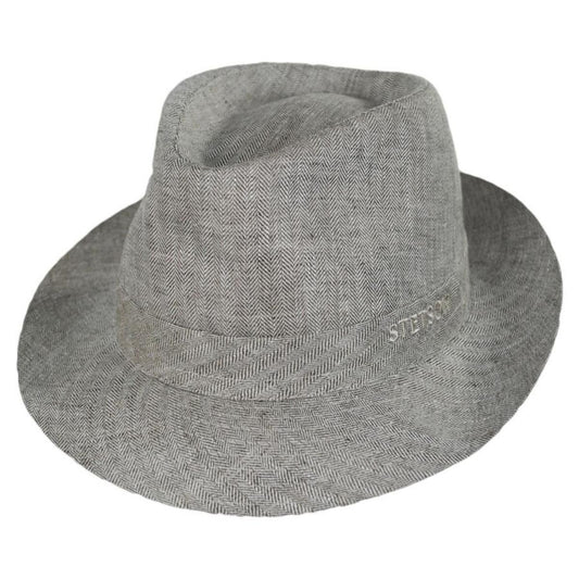 Stetson | Linen Herringbone C-Crown Fedora Hat | 140183 | lead | BEIGE