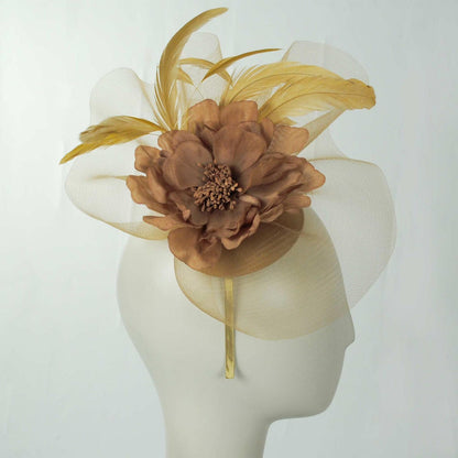 Sophia | Peony and Feathers Fascinator Hat | 122907 | profile | COPPER