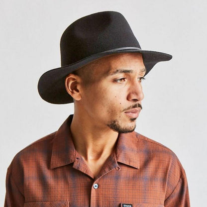 BRIXTON HATS | Wesley Packable Wool Felt Fedora Hat - Washed Black | 135638WB | lsmone | WASHED BLACK