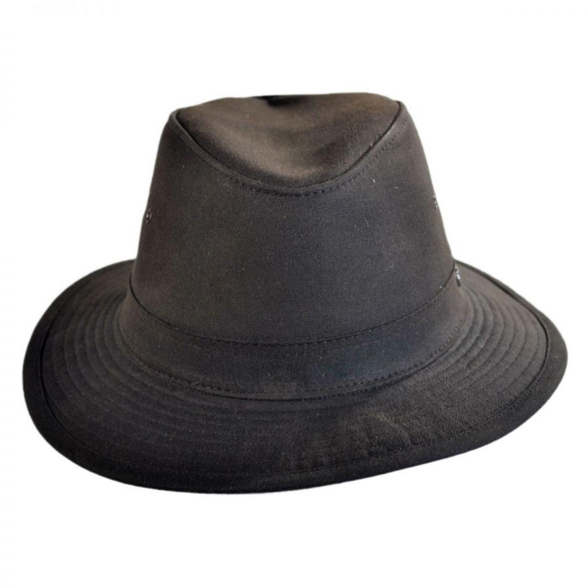 Hills Hats of New Zealand | The Milford Wax Cotton Fedora Hat | 401704 | front | BROWN