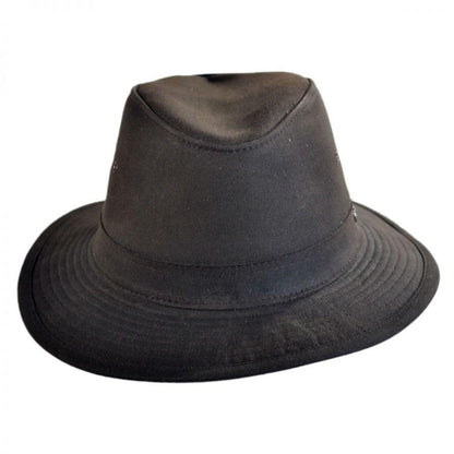 Hills Hats of New Zealand | The Milford Wax Cotton Fedora Hat | 401704 | front | BROWN