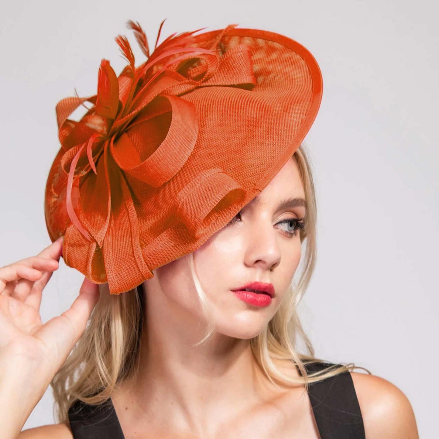 Sophia | Ribbon & Flax Linen Fabric Fascinator Hat | 122904 | lsfone | ORANGE