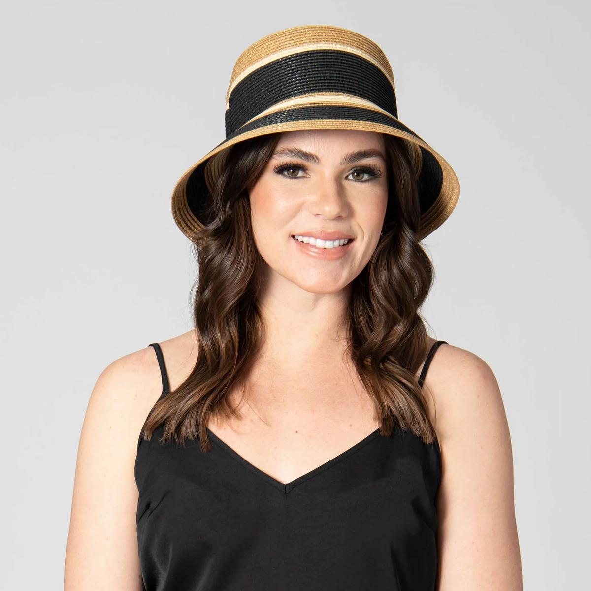San Diego Hat Company | Las Palmas Striped Toyo Straw Bucket Hat | 103676 | lsfone | BLACK STRIPE