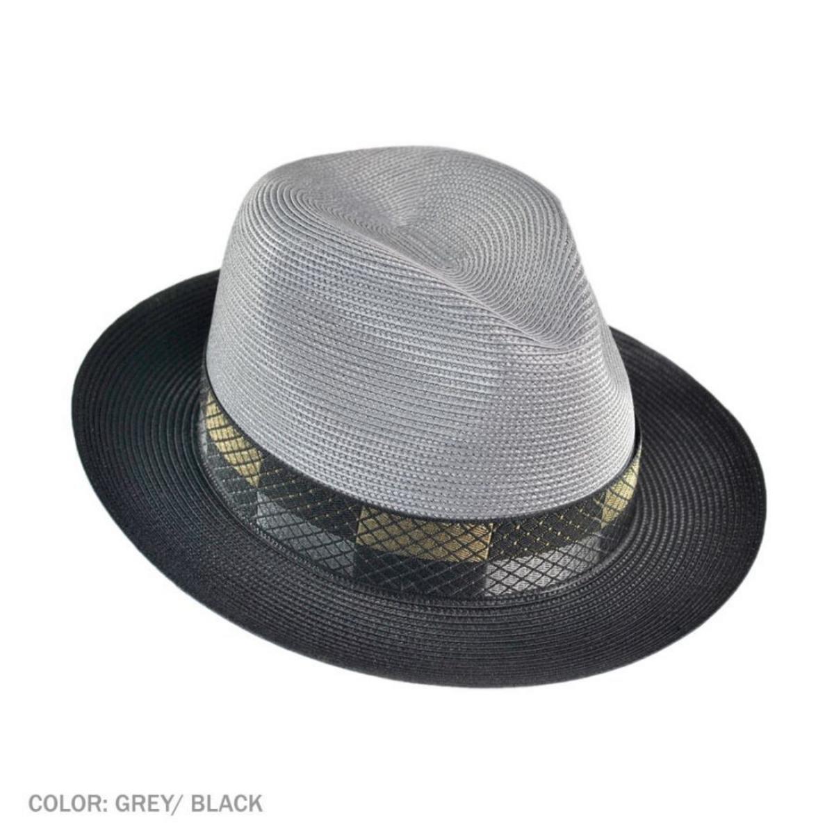 Stetson | Andover Florentine Milan Straw Fedora Hat | 126939 | front | GREY/BLACK
