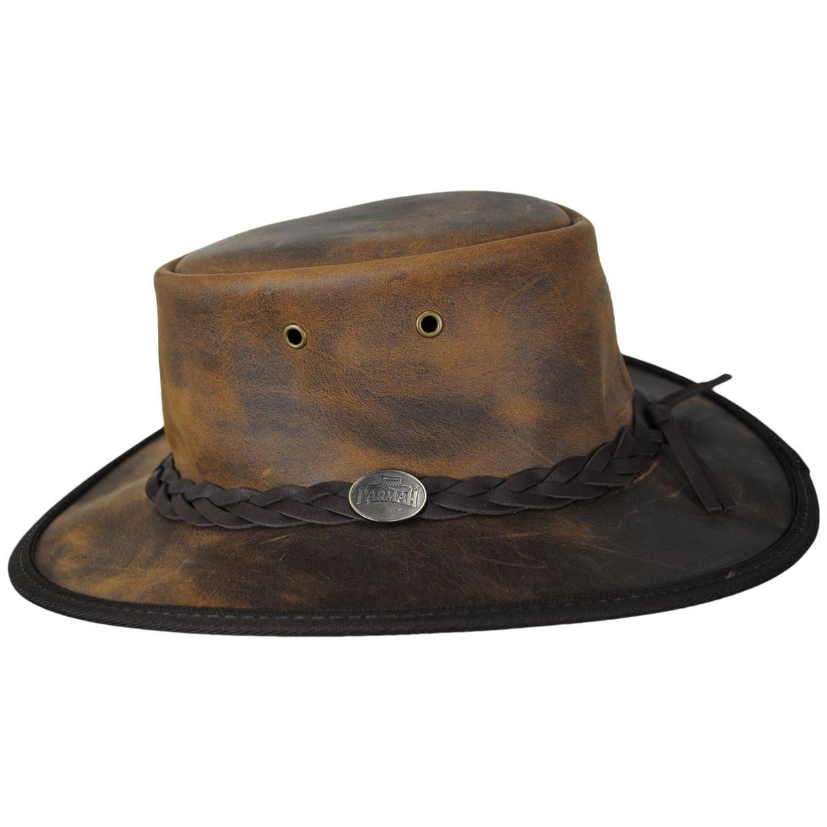 Barmah | Bronco Cattle Leather Foldaway Drover Hat | 400905 | profile | RUSTIC