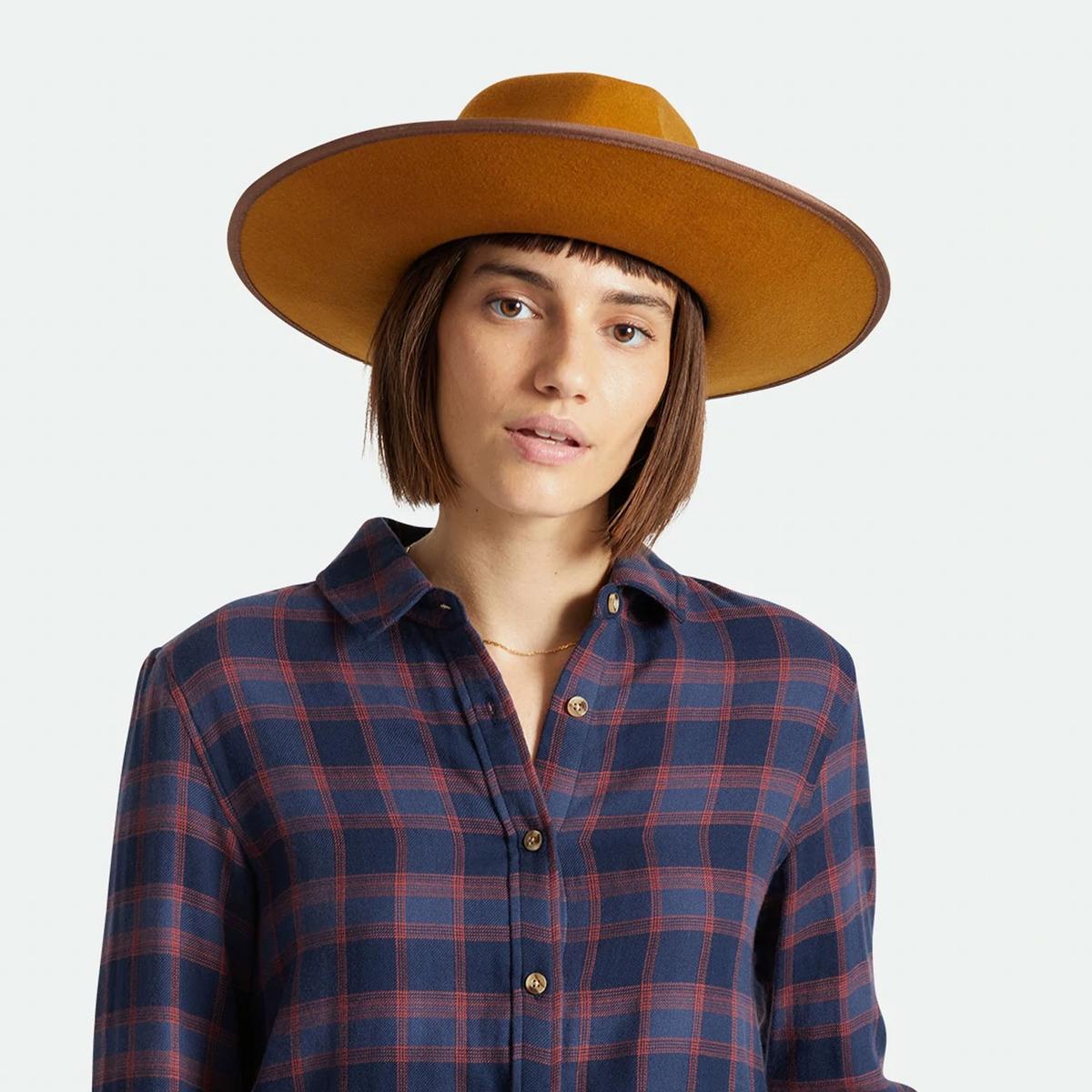 Jo Wool Felt Rancher Fedora Hat - Brass