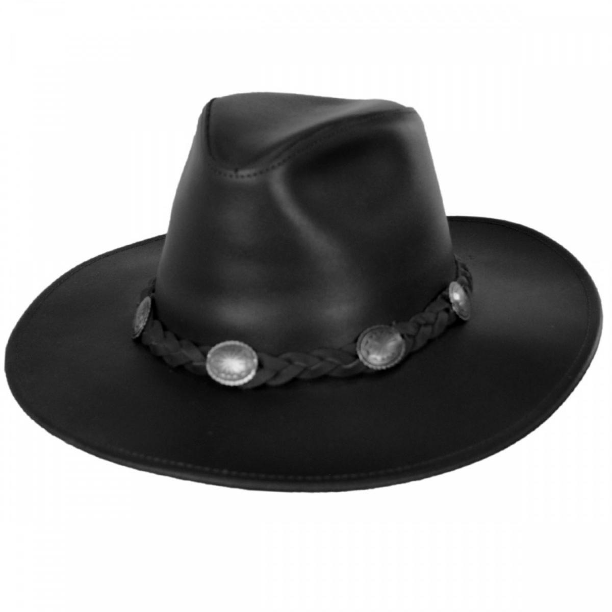 Henschel | Dude Braid Conch Leather Outback Hat | 140300 | lead | BLACK