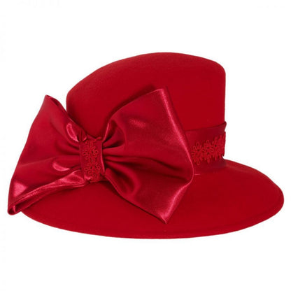 Toucan Collection | Satin Bow Slant Wool Felt Downbrim Hat - Made to Order