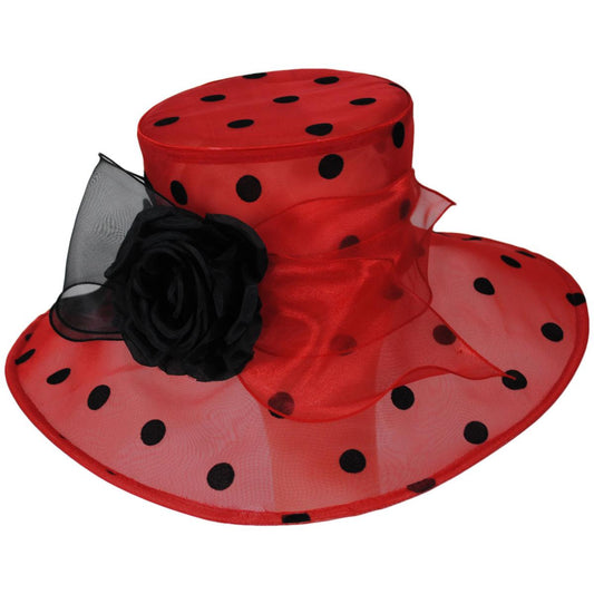 Toucan Collection | Polka Dot Organza Hatter Dress Hat - Made to Order | 121650 | lead | RED