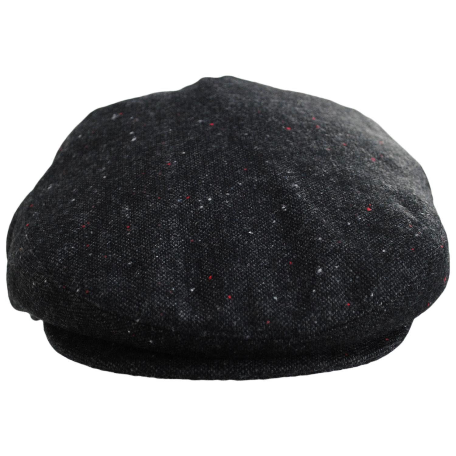Jaxon Hats | Blackheath Marl Tweed Wool Blend Ivy Cap | 167582 | front | BLACK