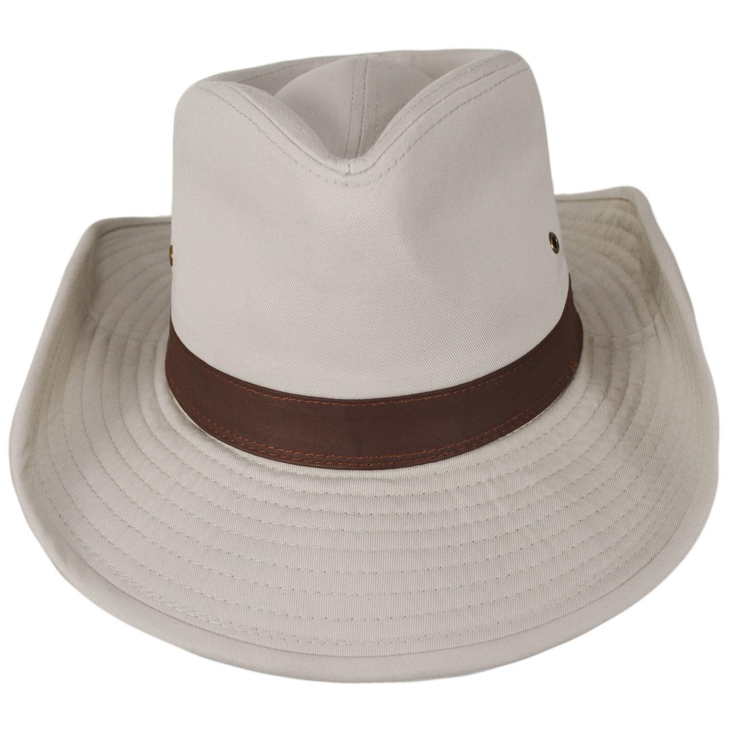 Dorfman Pacific | Cotton Twill Outback Fedora Hat | 400232 | front | PUTTY