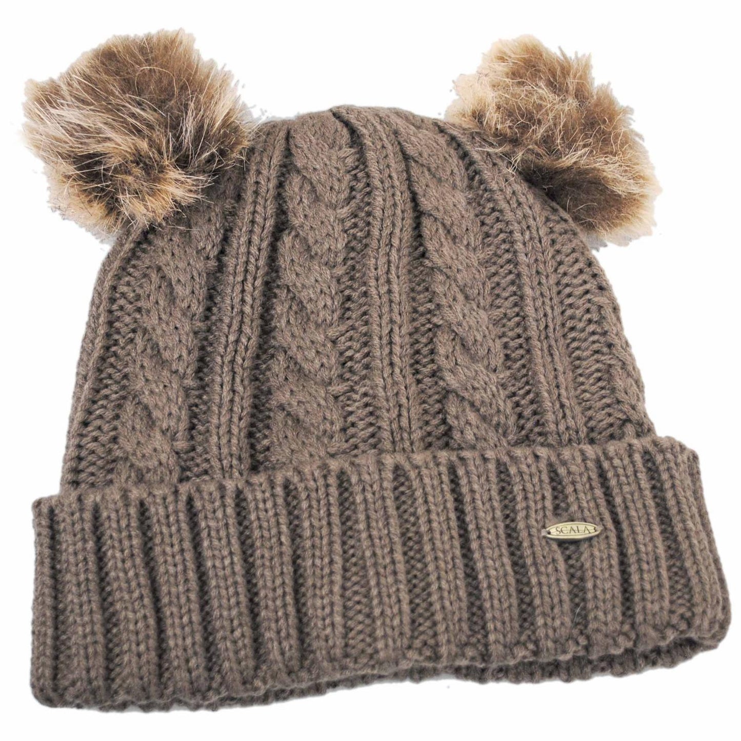 Scala | Maddie Pom Pom Satin Beanie Hat | 500050 | lead | CAMEL