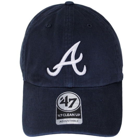 47 Brand | Atlanta Braves MLB Clean Up Strapback Baseball Cap Dad Hat | 203249 | front | NAVY
