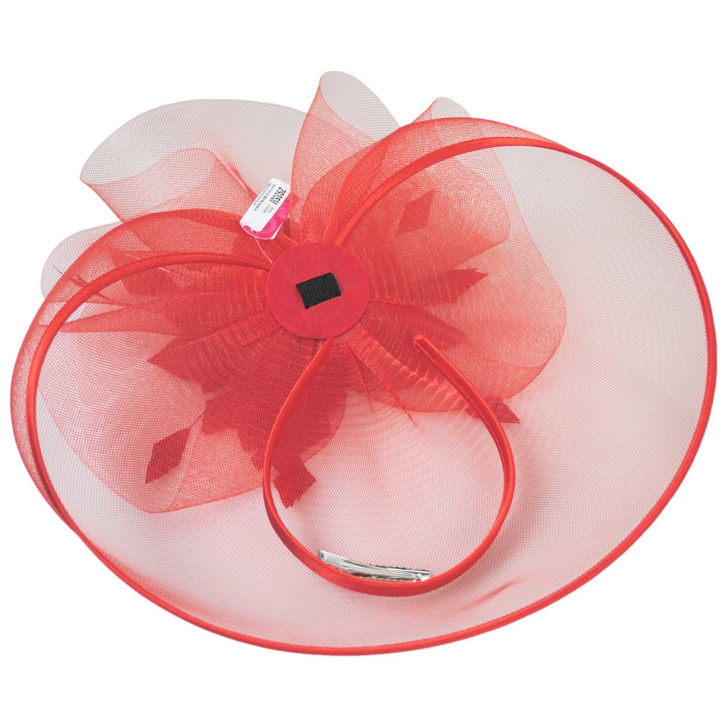 Sophia | Veiled Floral and Feather Mesh Fascinator Hat | 122903 | under | RED