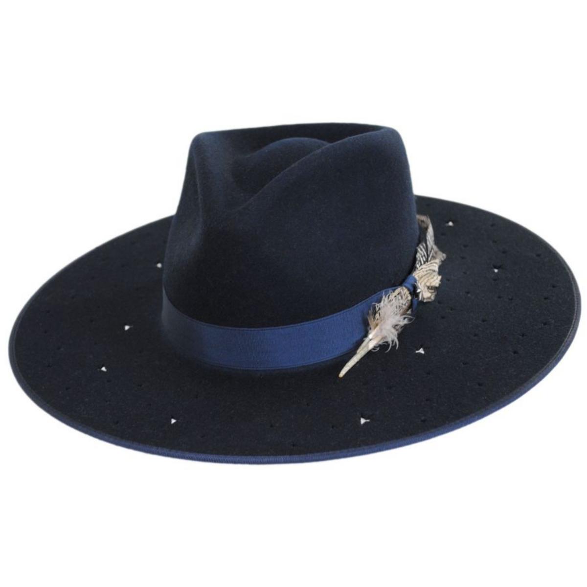 Stetson | Night Sky S Wide Brim Wool Felt Fedora Hat | 130721 | lead | NAVY