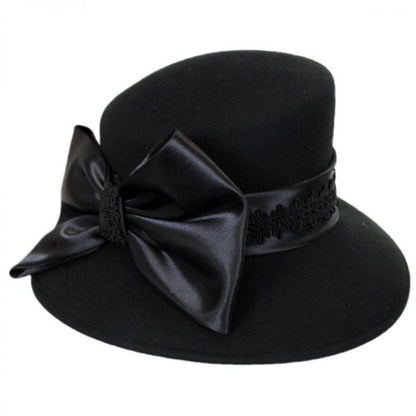 Toucan Collection | Satin Bow Slant Wool Felt Downbrim Hat - Made to Order