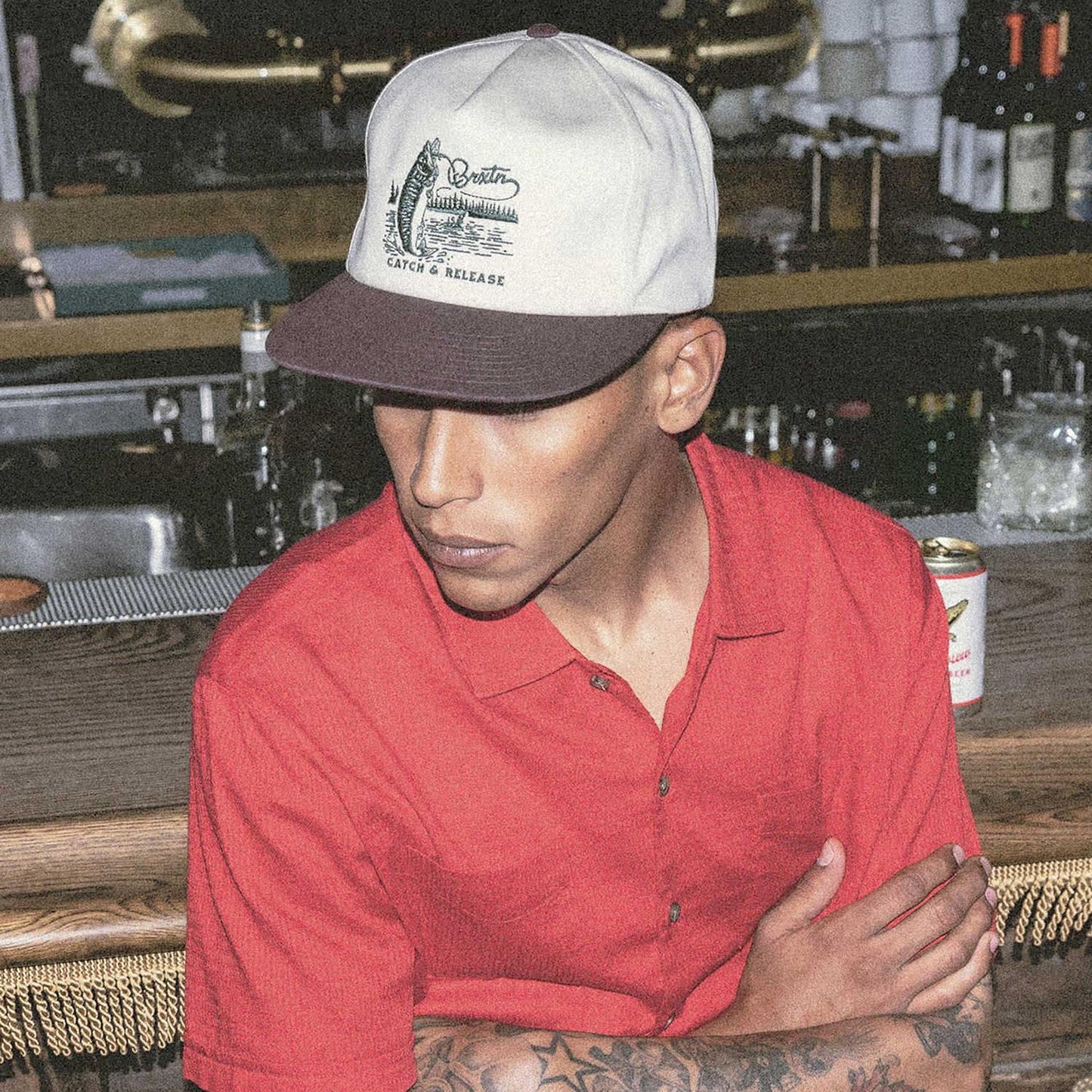 BRIXTON HATS | Catch and Release Cotton HP Snapback Baseball Cap | 201729 | lsmone | OFF WHITE/BROWN