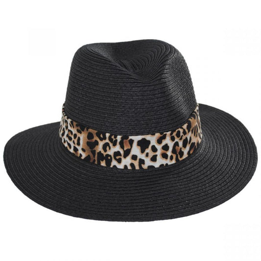 Dorfman Pacific | Gabon Leopard Scarf Toyo Straw Fedora Hat