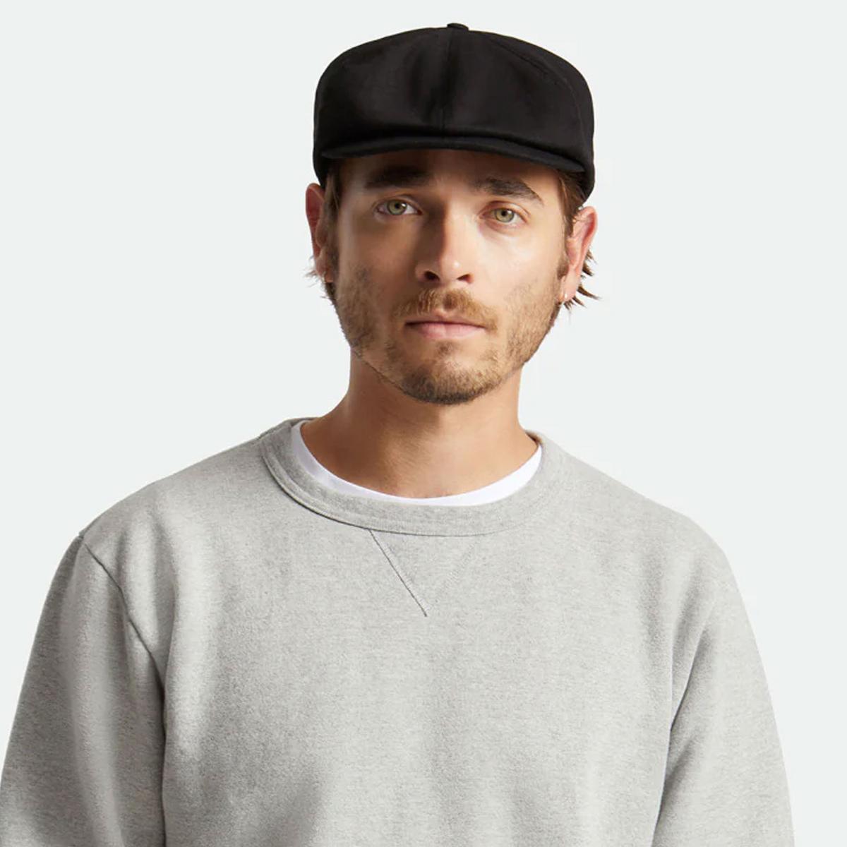 BRIXTON HATS | Brood Cotton Canvas Sherpa Lined Newsboy Cap | 161562 | lsmone | BLACK