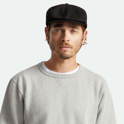 BRIXTON HATS | Brood Cotton Canvas Sherpa Lined Newsboy Cap | 161562 | lsmone | BLACK