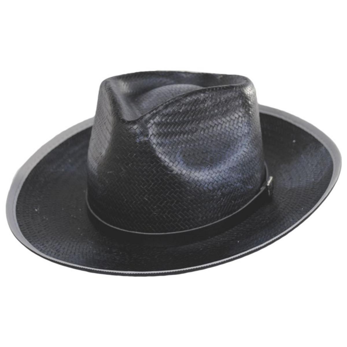 Stacy Adams | Ritz Distressed Toyo Straw Fedora Hat | 126085 | lead | BLACK