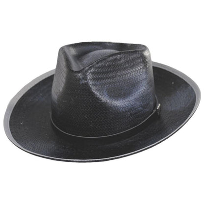 Stacy Adams | Ritz Distressed Toyo Straw Fedora Hat | 126085 | lead | BLACK