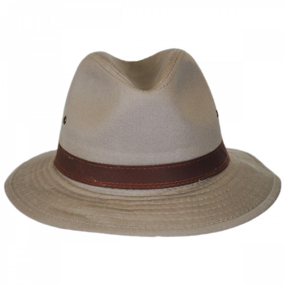 Dorfman Pacific | Packable Cotton Twill Safari Fedora Hat | 140215 | front | KHAKI