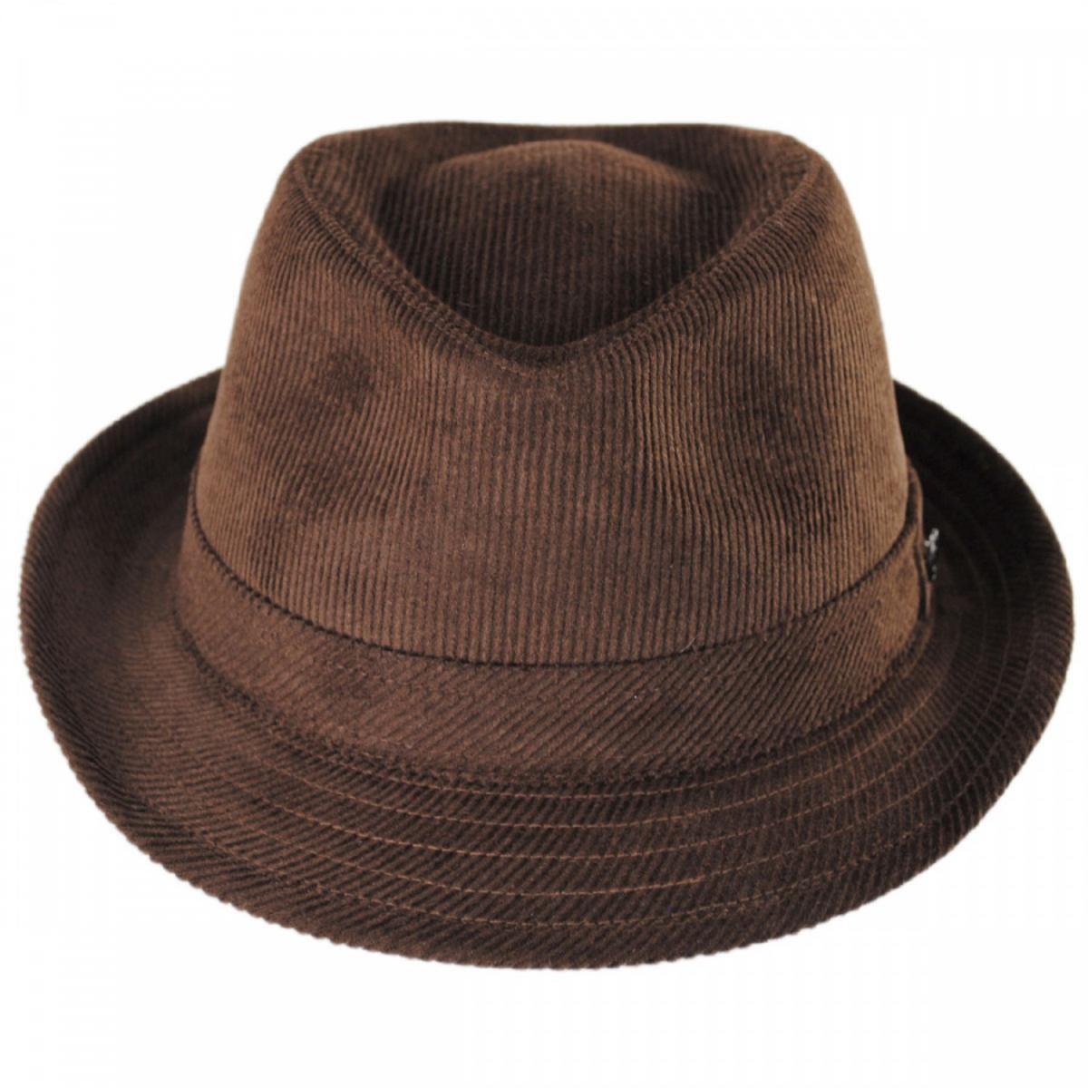 Jaxon Hats | Corduroy C-Crown Trilby Fedora Hat | 142307 | front | DARK BROWN